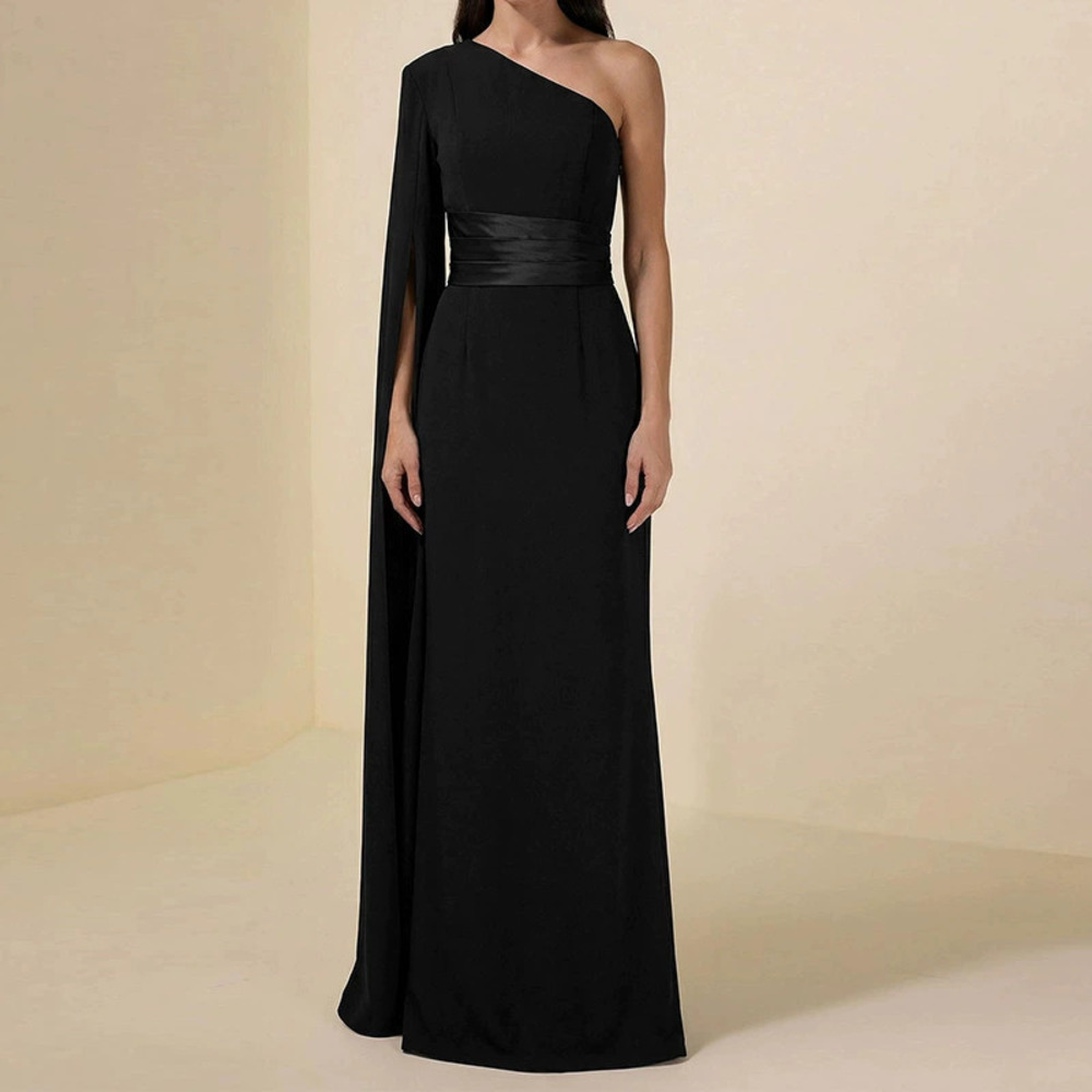 Forever 21 Black Off-Shoulder Asymmetric Sleeveless Cinched Waist Dress